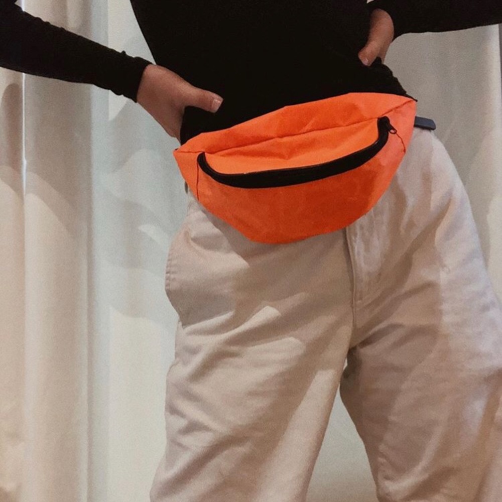 Adjustable neon orange fanny pack